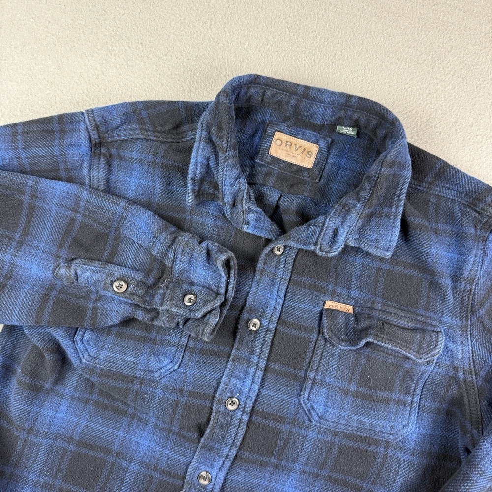 Orvis Shirt Jacket Mens XL Blue Black‎ Flannel Plaid Shacket Heavyweight